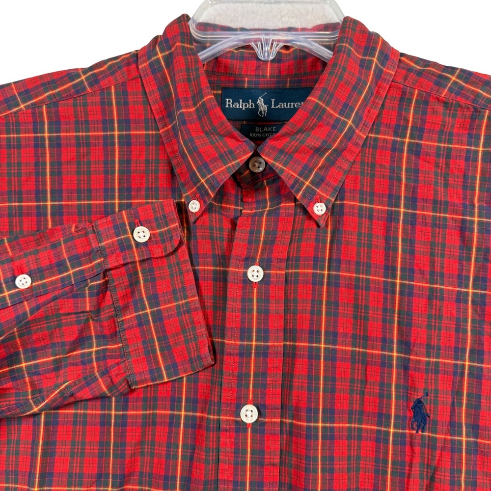 Polo Ralph Lauren Button Down Shirt Mens XL Red Plaid Blake Cotton Long Sleeve